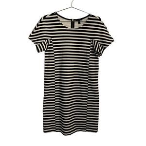 J Crew Womens Black and White Striped Short Sleeve, exposed zipper, Dress S